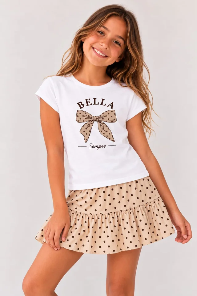 Remera Manga Corta Moño Lunares Kids