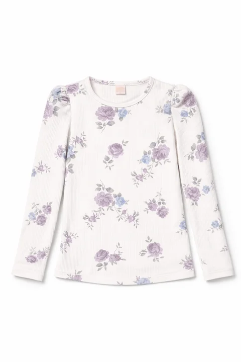 Remera manga larga de niña de morley estampado flores con manga princesa