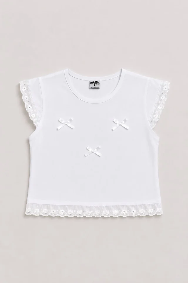 Remera Manga Corta Brodery Moñitos Kids