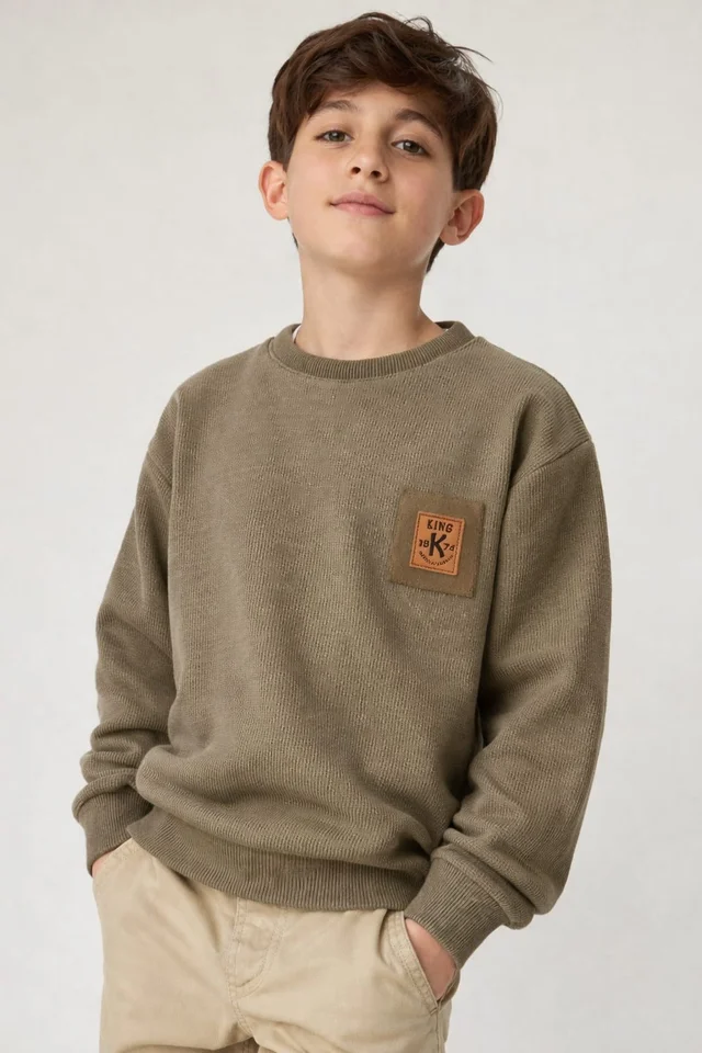 Buzo niño de darlon morley con interior de patagonia, bien Abrigado, con aplique combinado