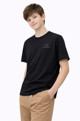 Remera de teen varon manga corta lisa con bordado  al tono - Vista 1