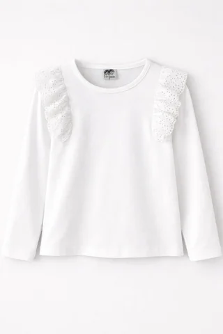 Remera de niña manga larga lisa con brodery calado al tono en frente - Vista 6