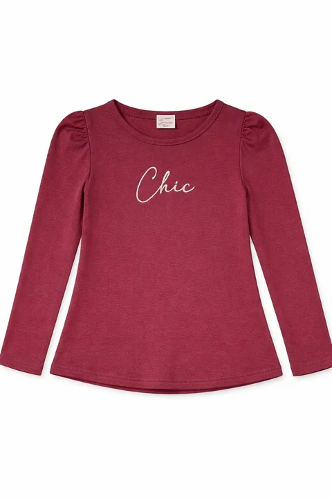 Remera manga larga de niña con manga princesa y bordado ¨chic¨