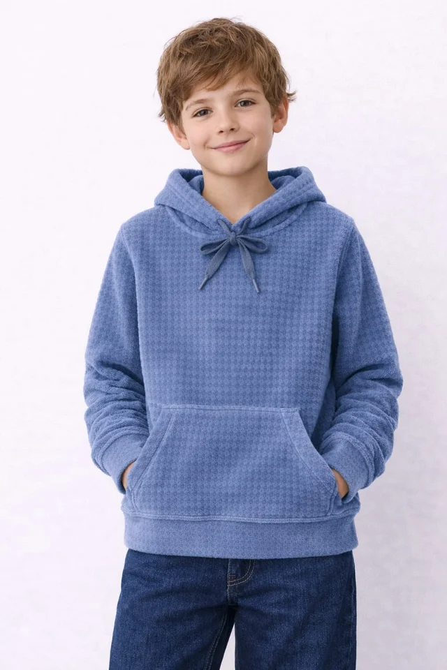 Buzo de niño de plush bifaz con capucha y bolsillo canguro