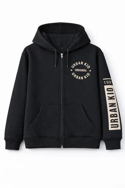 Campera de friza teen con estampa en frente y manga