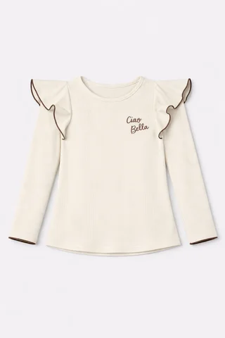 Remera de nena de morley vintage con volados con rulotex y bordado al tono en combinacion - Vista 4