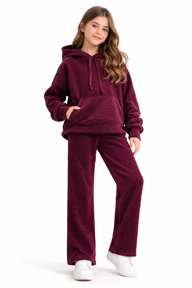 Conjunto de plush infantil bifaz con buzo con capucha y pantalón