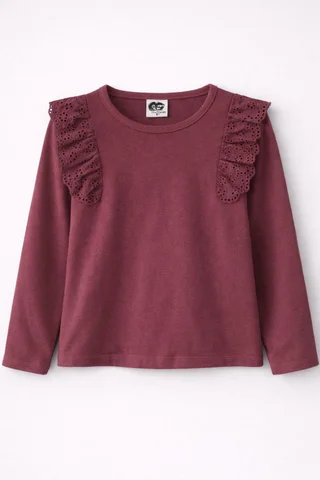 Remera de niña manga larga lisa con brodery calado al tono en frente - Vista 5