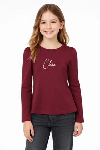 Remera manga larga de niña con manga princesa y bordado ¨chic¨ - Vista 1