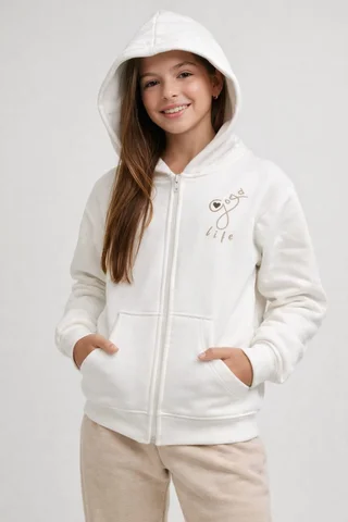 Campera de friza teen con estampa tipo logo con capucha - Vista 1