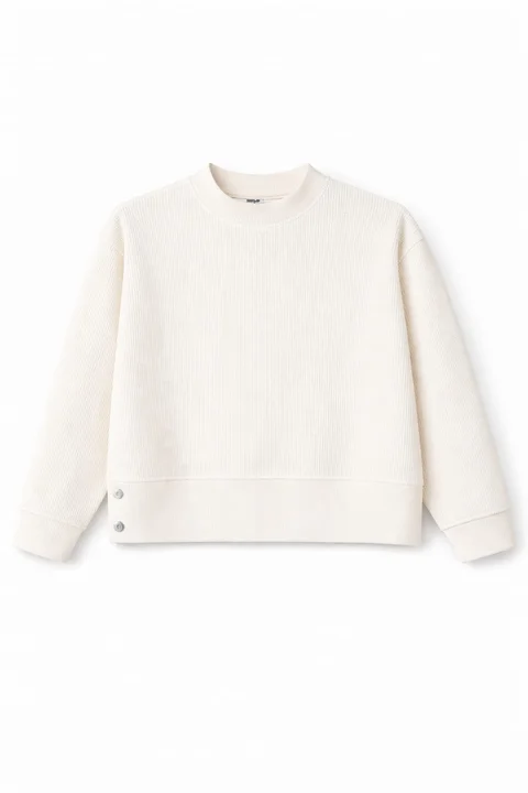 Buzo lanilla con cintura alta y botones de plata, tipo sweater