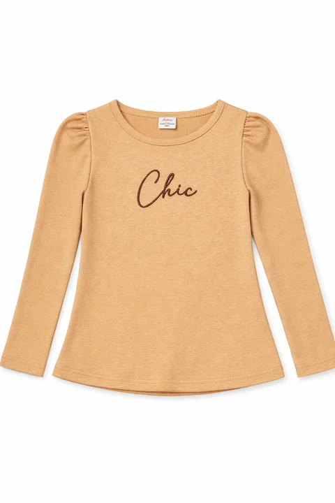 Remera manga larga de niña con manga princesa y bordado ¨chic¨