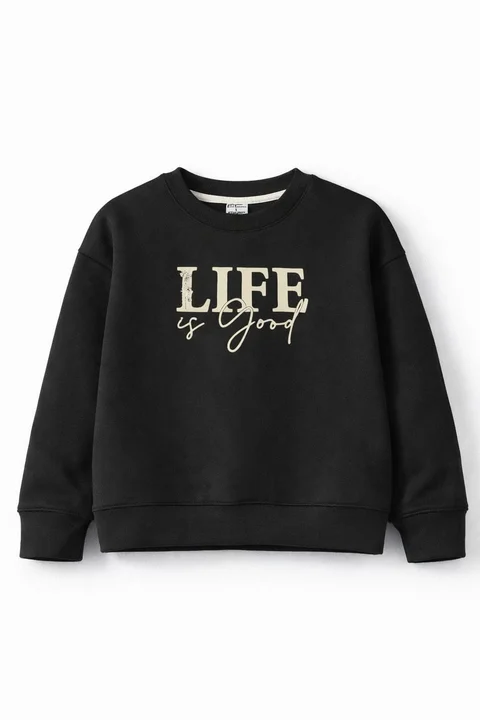 Buzo de friza teen con estampa “Life” y mangas caídas