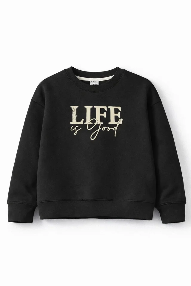 Buzo de friza teen con estampa “Life” y mangas caídas