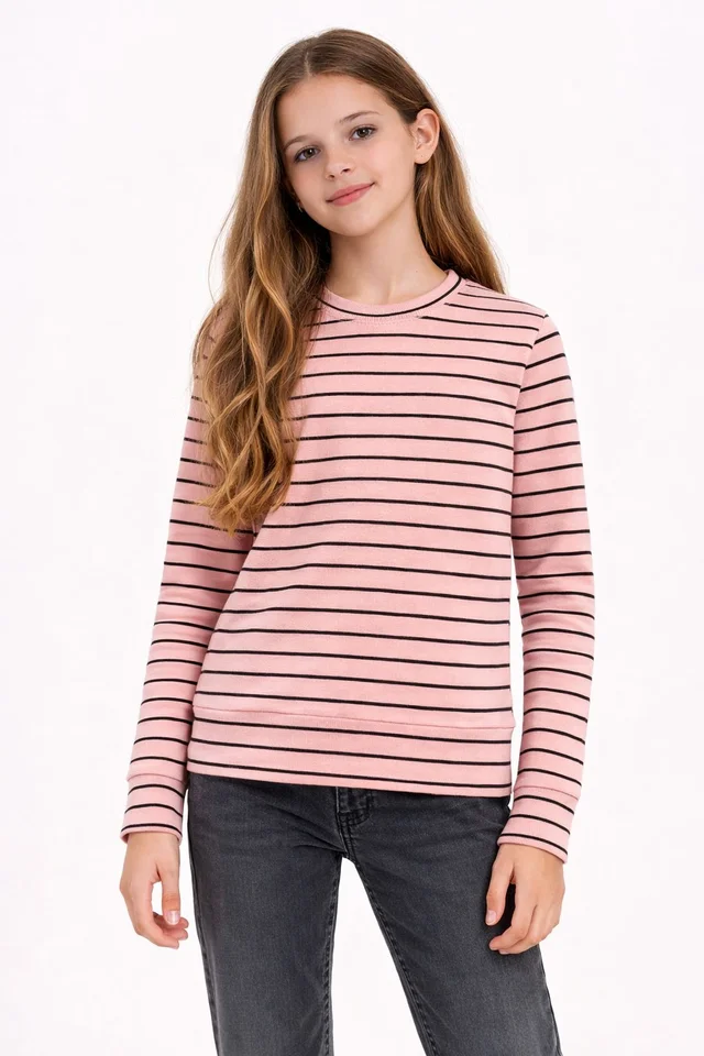 Buzo de nena de coconut rayado clasico con cuello redondo 