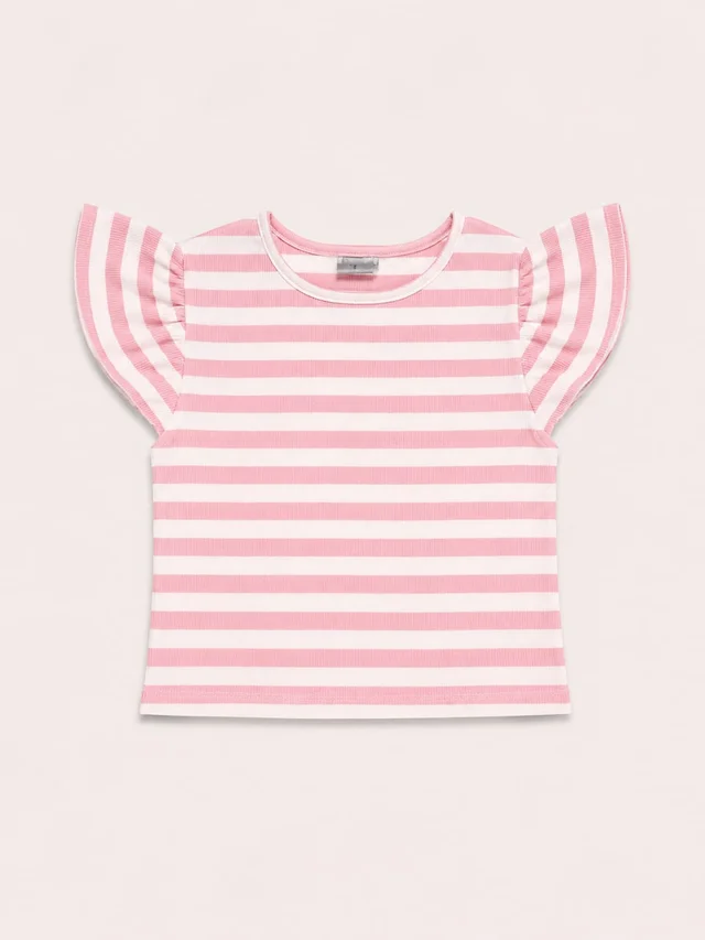 Remera Manga Corta Rayada Volados Kids