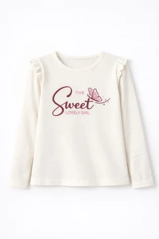 Remera de nena manga larga con volados en hombros y estampa “sweet” en relieve - Vista 2