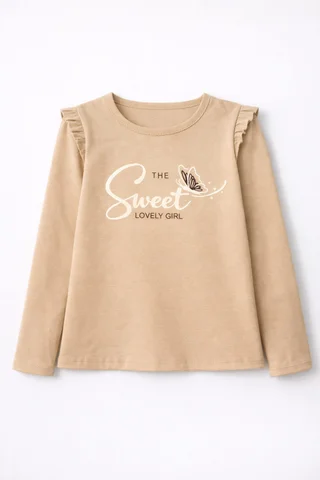 Remera de nena manga larga con volados en hombros y estampa “sweet” en relieve - Vista 4