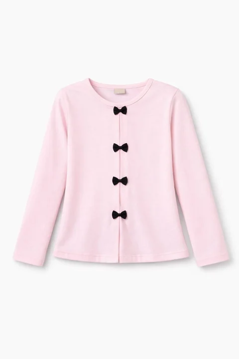 Remera manga larga de nena con pliegues y moños aplicados