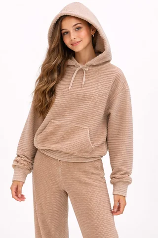 Conjunto teen de plush bifaz con buzo con capucha y pantalón - Vista 2