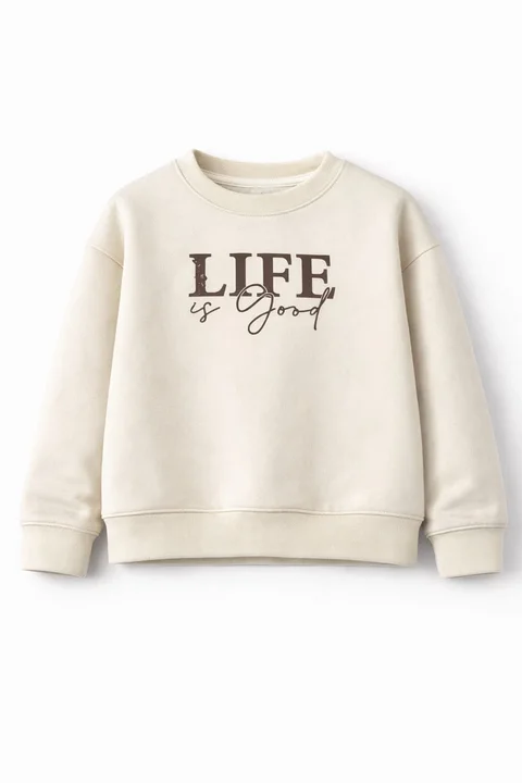 Buzo de friza teen con estampa “Life” y mangas caídas