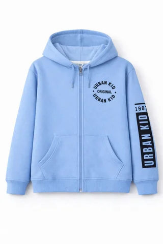 Campera friza lisa de varón con estampa en frente y manga - Vista 3