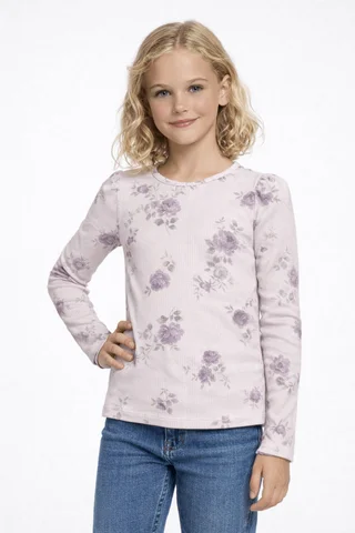 Remera manga larga de niña de morley estampado flores con manga princesa - Vista 1