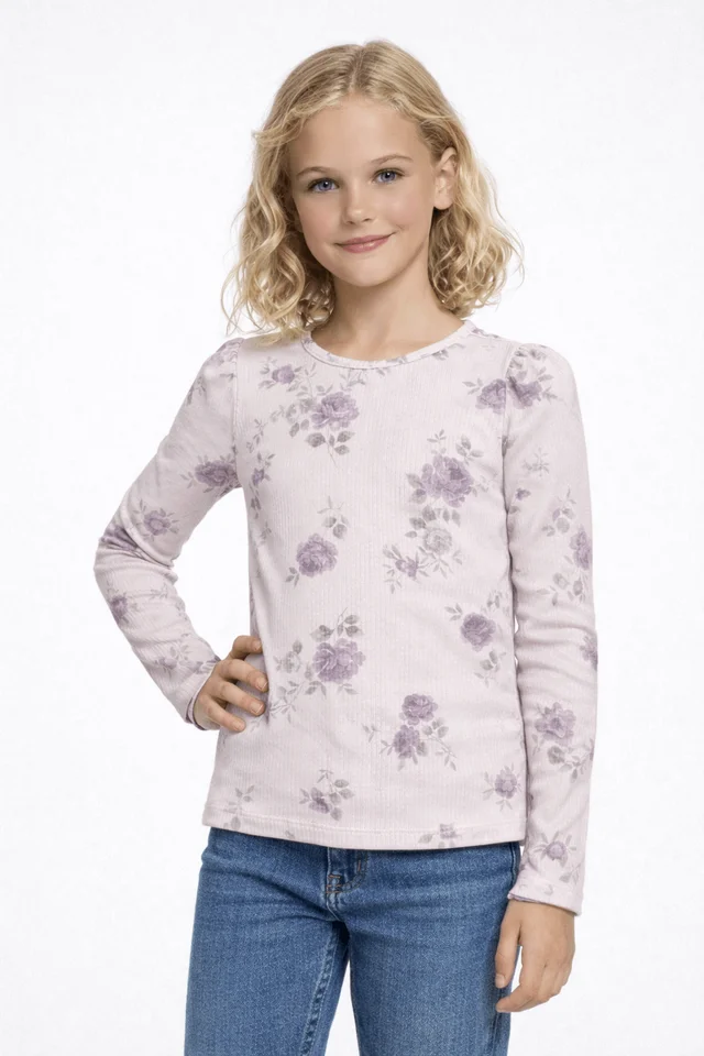 Remera manga larga de niña de morley estampado flores con manga princesa