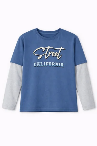 Remera manga larga de niño con sobremanga combinada con estampa ¨street¨ en relieve al tono - Vista 2