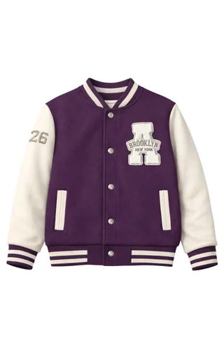 Campera universitaria de teen con aplique y doble bordado con cuello, puños y cintura tejida - Vista 3