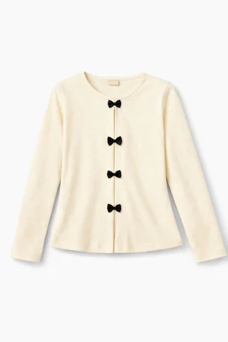 Remera manga larga de nena con pliegues y moños aplicados - Vista 6