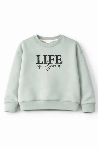 Buzo de friza de niña con estampa “Life” y mangas caídas - Vista 2