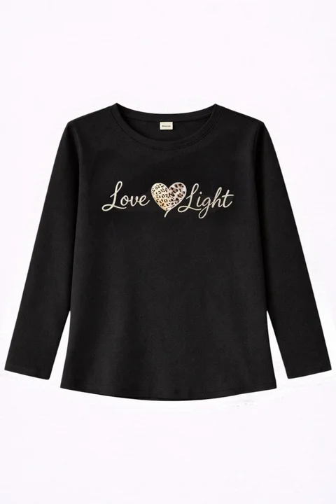 Remera manga larga de niña con estampa foil de diseño “love light”