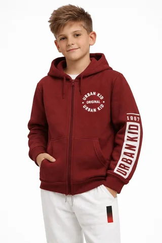 Campera friza lisa de varón con estampa en frente y manga - Vista 1