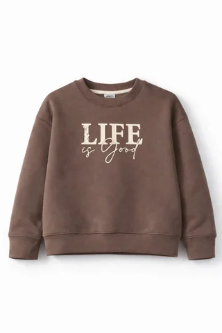 Buzo de friza teen con estampa “Life” y mangas caídas - Vista 3