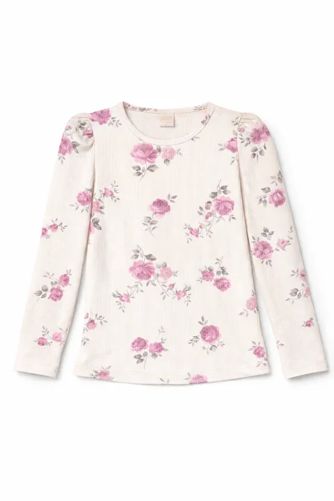 Remera manga larga de niña de morley estampado flores con manga princesa