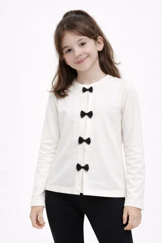 Remera manga larga de nena con pliegues y moños aplicados - Vista 1