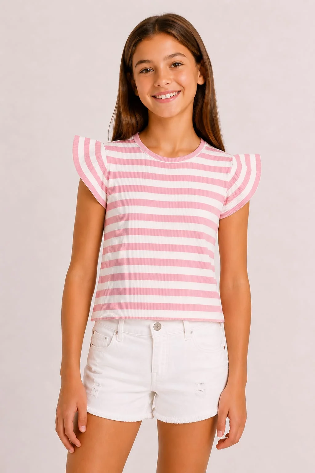 Remera Manga Corta Rayada Volados Kids
