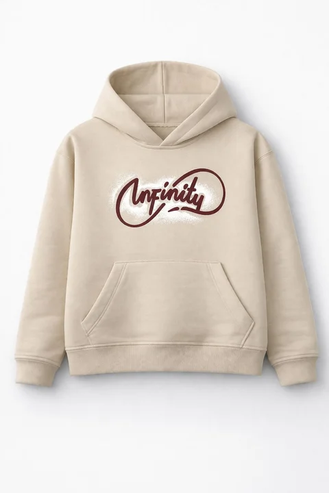 Buzo teen de friza oversize con hombros caidos, con capucha y estampa “infinity”