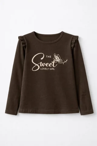 Remera de nena manga larga con volados en hombros y estampa “sweet” en relieve - Vista 3