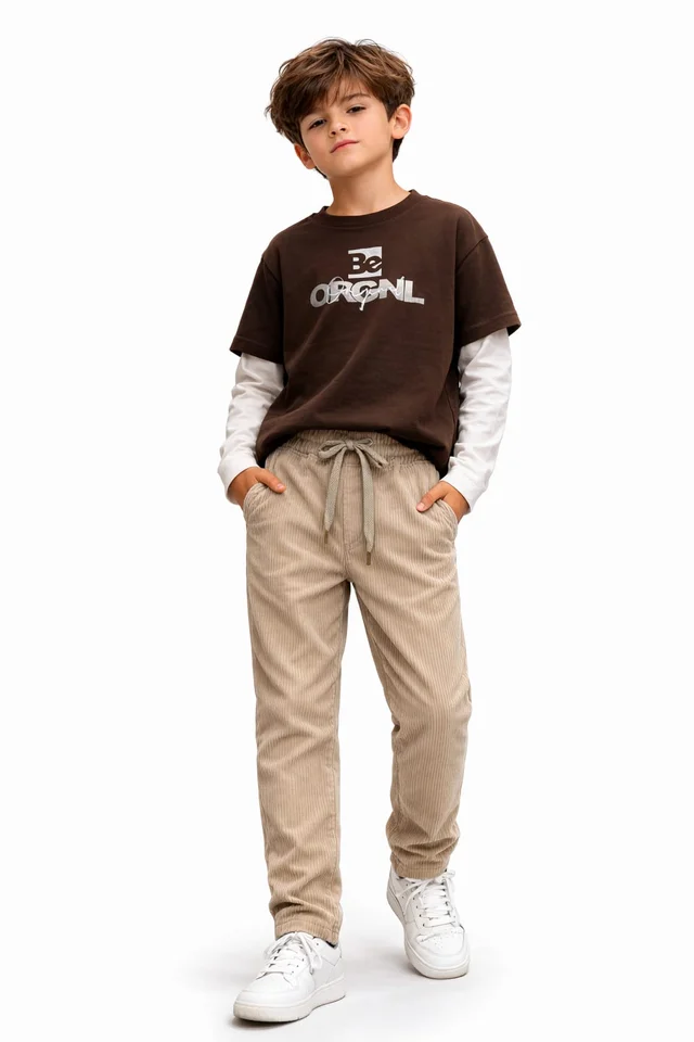 Pantalón de corderoy recto Infantil con cintura elastizada y cordon ajustable