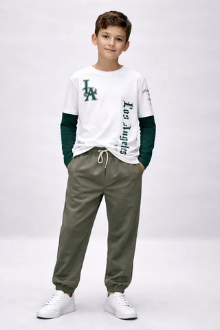 Jogger gabardina liso con cintura elastizada - Vista 1