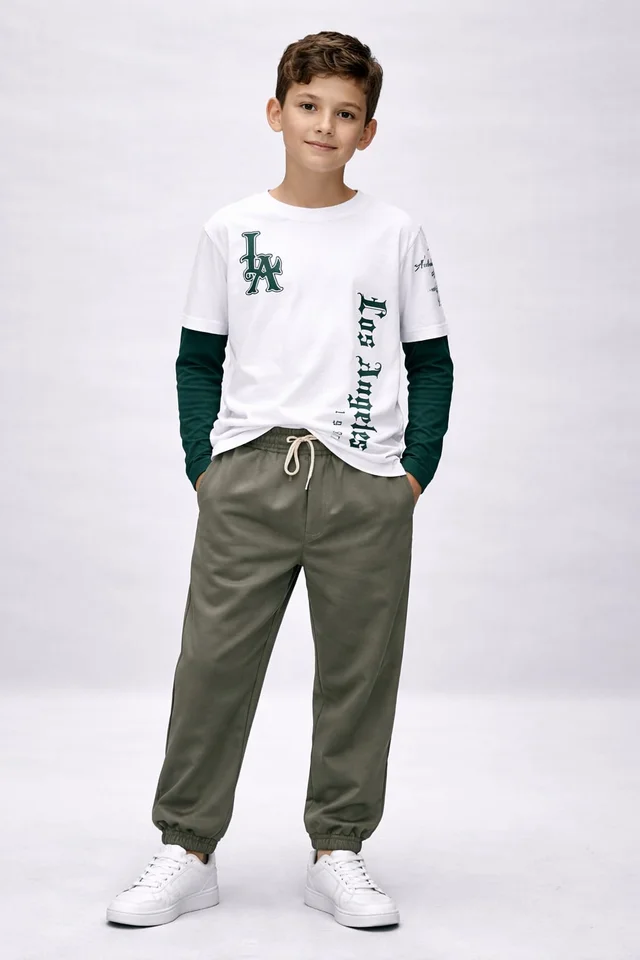 Jogger gabardina liso con cintura elastizada