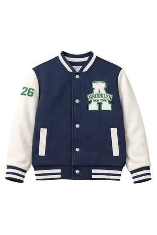 Campera universitaria de teen con aplique y doble bordado con cuello, puños y cintura tejida - Vista 4