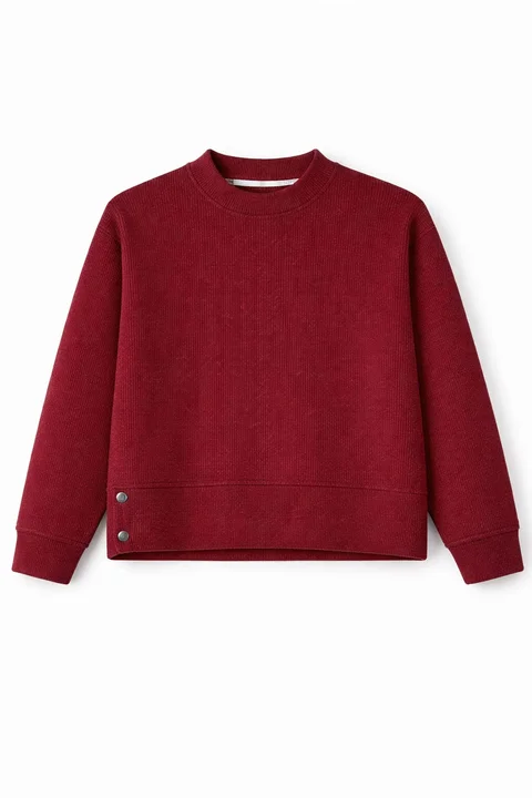 Conjunto de lanilla niña de buzo y pantalón con botones en combinación