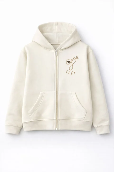 Campera de friza teen con estampa tipo logo con capucha