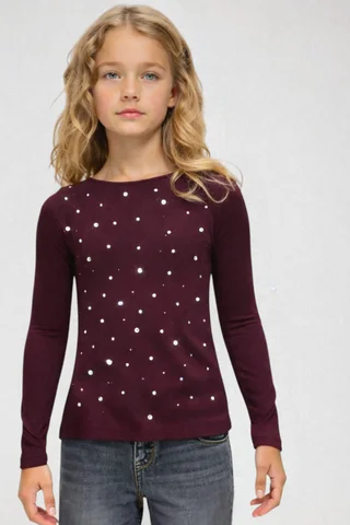 Remera manga larga de nena con aplique de hotfitt brillante  - Vista 1