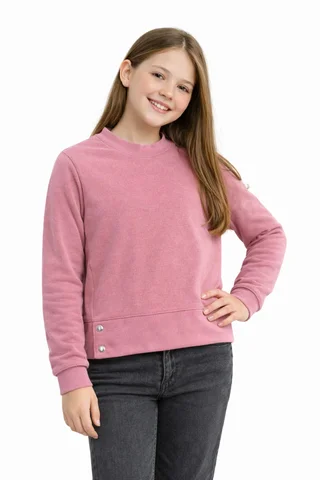 Buzo de niña de darlon liso con cintura alta y botones plata - Vista 1