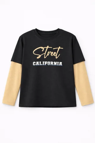 Remera teen con sobremanga combinada con estampa ¨street¨ en relieve al tono - Vista 3