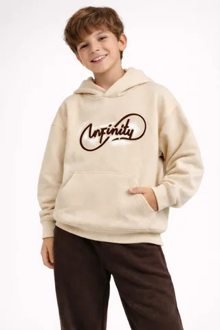 Buzo de niño de friza oversize con hombros caidos, con capucha y estampa “infinity” - Vista 1